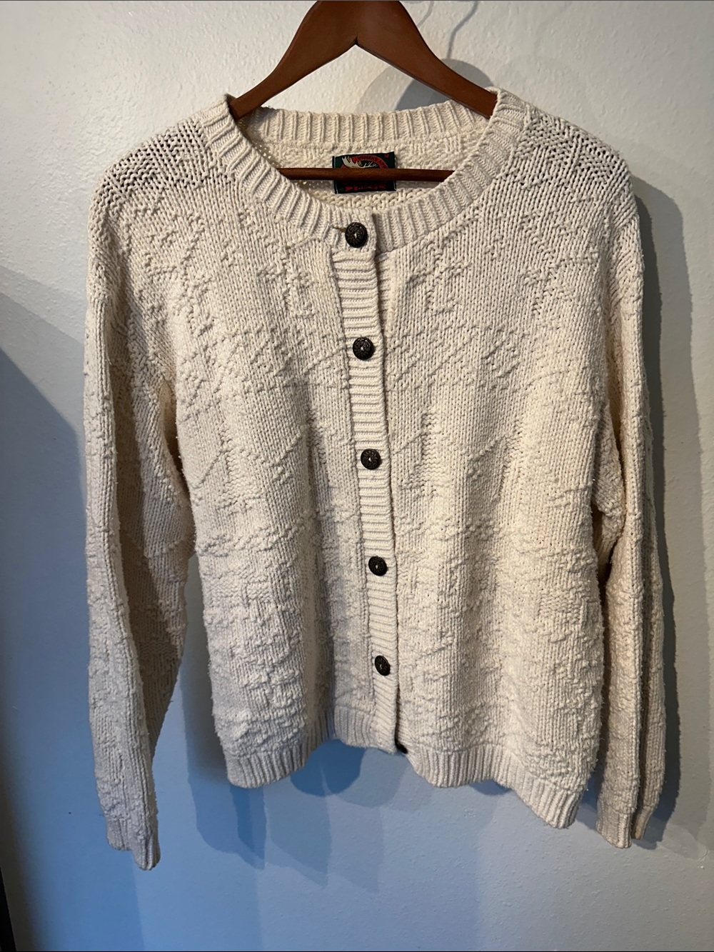 VTG 100% cotton Cream Textured Button-Up Women's Sweater - Picture 2 of 9